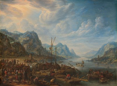 View of a River with Boat Moorings by Herman Saftleven