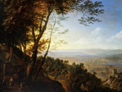 A wooded landscape with peasants by a cottage by Herman the Younger Saftleven