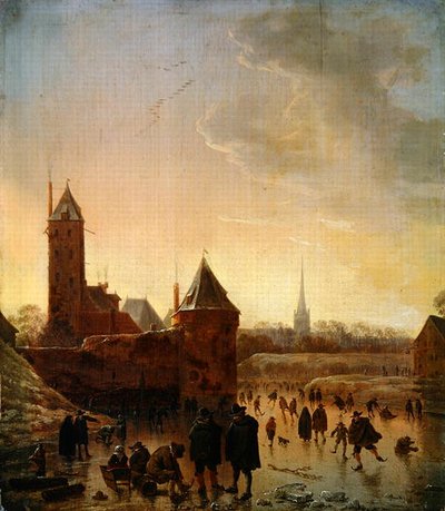 Ice Skating in front of the Utrecht City Walls by Herman the Younger Saftleven