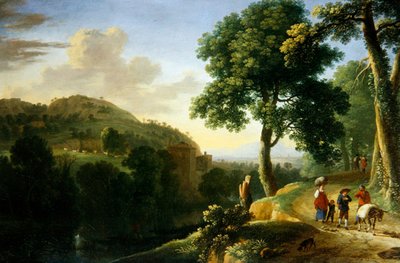 An Italianate landscape with travellers and a donkey, c.1640 by Herman van Swanevelt