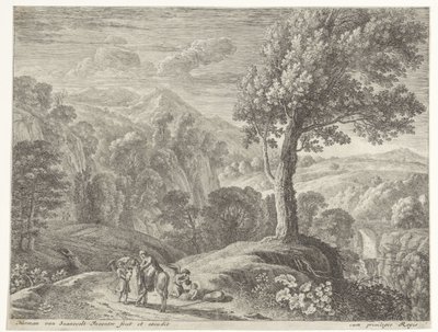 Joseph Helps Mary Off the Donkey (series title: Flight into Egypt) by Herman van Swanevelt