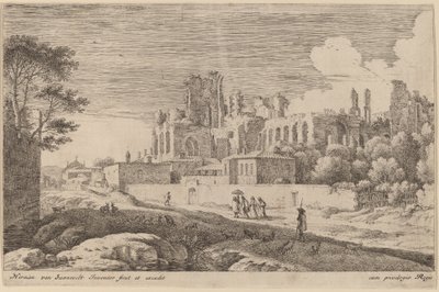 Landscape with Ruins and a Woman with a Parasol by Herman van Swanevelt