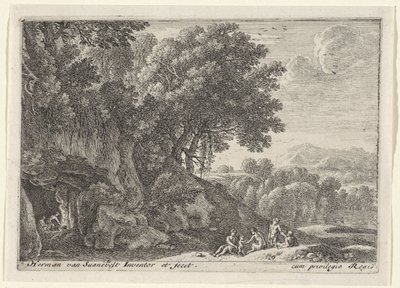 Satyrs Around the Fire in a Cave (Landscapes with Satyrs) by Herman van Swanevelt