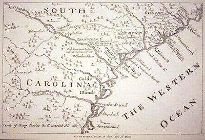Map of South Carolina in 1730 by Hermann (after) Moll