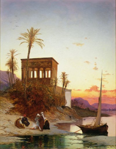 Camp Fire by the River, the Kiosk of Trajan, c.1880 by Hermann David Salomon Corrodi