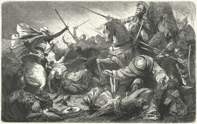 Christians Fighting the Almohads at the Battle of Las Navas de Tolosa, Spain, 1212 by Hermann Vogel