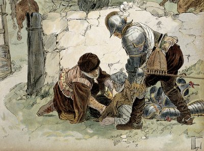 Henri IV injured during a reconnaissance at Aumale against the Mayenne army. Illustration by Hermann Vogel in Henri IV by Hermann Vogel