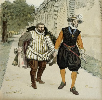 Henry IV and Charles de Lorraine, Duke of Mayenne. First reconciliatory interview between the two enemies, Mayenne, leader of the legueurs and the king, in the gardens of the Chateau de Montceaux, in the Brie, in 1596. Illustration by Hermann Vogel