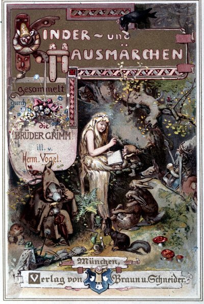 Kinder und hausmarchen (Tales of Childhood and the Home) 1812: the fables of the Brothers Grimm. Cover by Hermann Vogel from 1894 representing Snow White. by Hermann Vogel