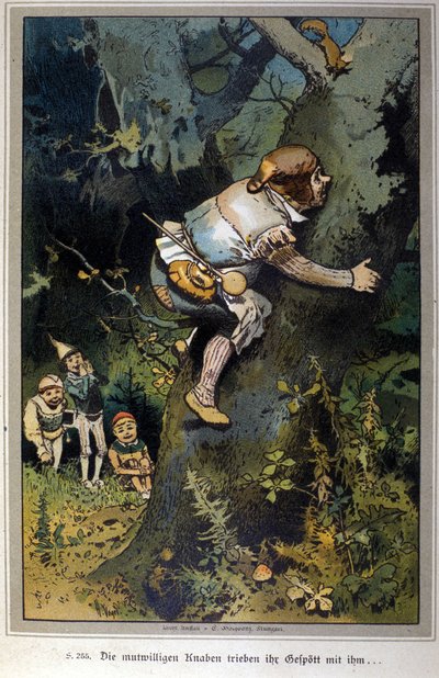 The daring boy was the laughing stock of all. Tale of Brothers Grimm. Illustration by Vogel by Hermann Vogel