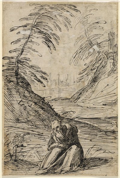 Desert Landscape with a Hermit by Hermann Weyer