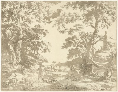 Arcadian Landscape with Janus Statue by Hermanus Fock