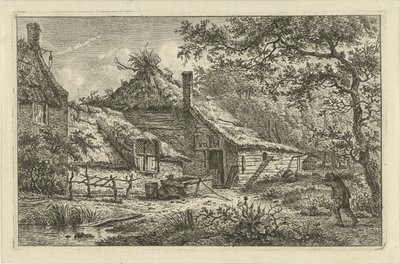 Farmyard with Man Carrying Firewood by Hermanus Fock