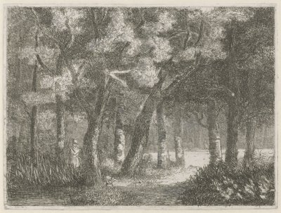 Hunter and His Dog in the Forest by Hermanus Jan Hendrik van Rijkelijkhuysen