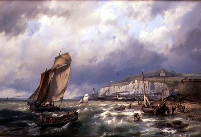 Sailing Vessels and a Cross Channel Packet off Folkstone by Hermanus Koekkoek
