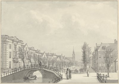 View of the Rapenburg in Leiden from the Nieuwsteeg Bridge, 1807 by Hermanus Numan (signed by artist)