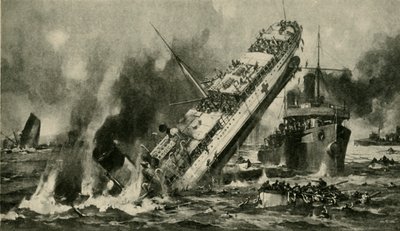 The sinking of the Anglia, First World War, 17 November 1915 by Hermanus Willem Koekkoek