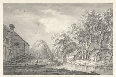 View by a Canal with an Angler by Hermanus van Brussel