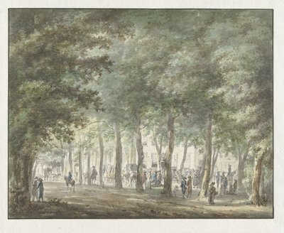 View in the Haarlemmerhout, with a Crowd of People in front of the Heerenlogement by Hermanus van Brussel
