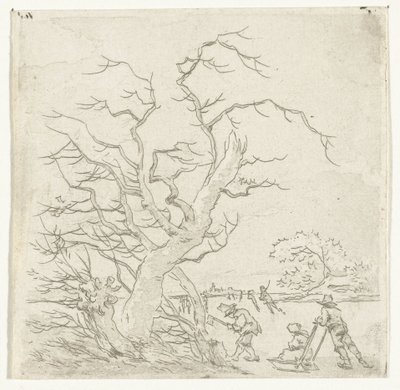 Winter Landscape with Skaters and Woodcutter by Hermanus van Brussel