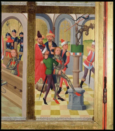 St. Victor of Marseilles knocking down the pagan idol, from the High Altar of St. Nicholas Church (detail) by Hermen Rode