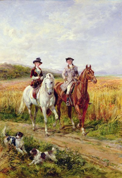 Couple Riding with Their Dogs by Heywood Hardy