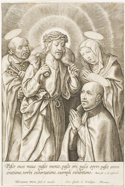 Ignatius of Loyola Kneeling Before Christ, the Virgin and St Peter by Hieronymous Wierix