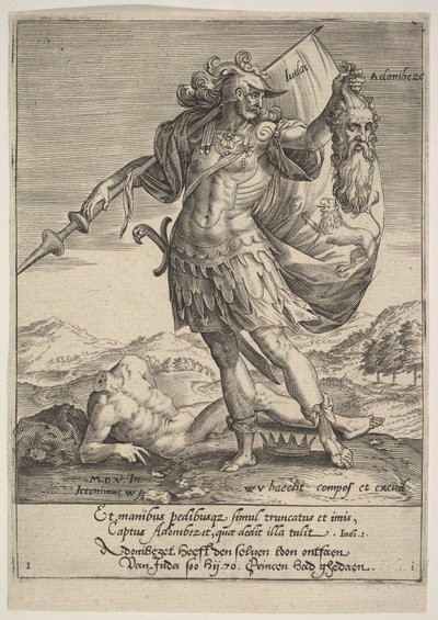Judah with the Head of Adonibezek, from Willem van Haecht, Tyrannorum proemia, 1578 by Hieronymous Wierix