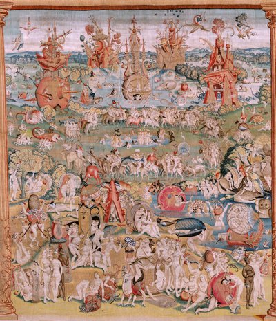 Flemish tapestry. Series Four tapestries after Hieronymus Bosch. The Garden of Earthly Delights. Fourth tapestry in the series. Model Inspired by the work of Hieronymus Bosch. Manufacture Unknown workshop, Brussels. Before 1560. Fabric Wool by Hieronymus (after) Bosch