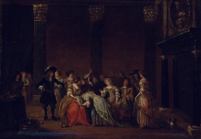 An Elegant Company in an Interior with a Matrimonial Dispute by Hieronymus (follower of) Janssens
