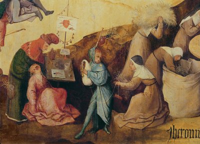 The Tooth Puller, the Bagpipe Player and the Wood Collectors, detail of the Central Panel of The Haywain Triptych, c.1515 (detail) by Hieronymus Bosch