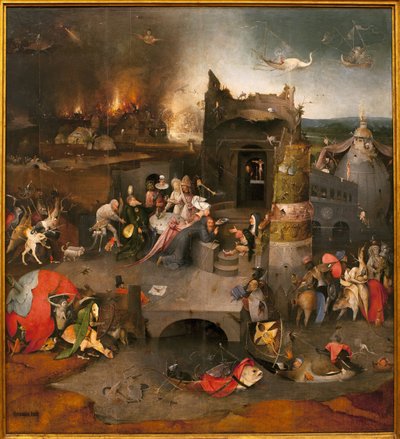 Triptych of temptations - central part: the temptation of Saint Anthony the Great. Painting by Hieronymus Bosch, circa 1500 by Hieronymus Bosch