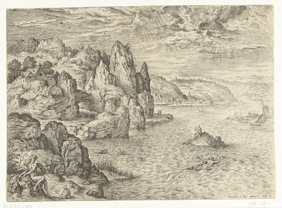 Coastal Landscape with Hero and Leander (Landscapes with Biblical and Mythological Scenes) by Hieronymus Cock