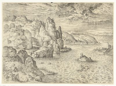 Hero and Leander (Landscapes with Biblical and Mythological Scenes) by Hieronymus Cock