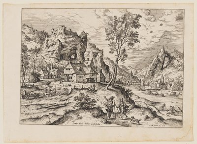 Tobias with the Angel and Dog, from Landscapes with Biblical and Mythological Scenes by Hieronymus Cock