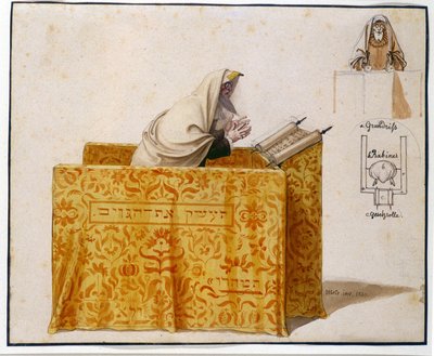 Rabbi in a Synagogue, drawing by Hieronymus Hess, project for figurine. Jewish Museum Basel, Switzerland by Hieronymus Hess