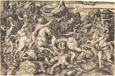 Combat between Horsemen and Foot Soldiers by Hieronymus Hopfer after Raphael