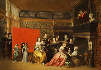 Ladies Celebrating the Birth of a Child in an Elegant Boudoir by Hieronymus Janssens