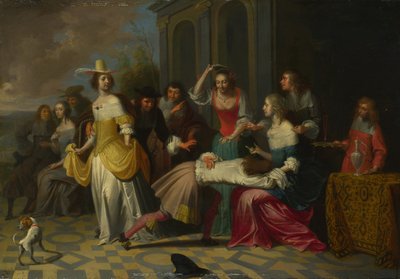 Ladies and Gentlemen Playing La Main Chaude by Hieronymus, Janssens