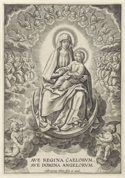 Mary with the Christ Child on the Crescent Moon by Hieronymus Wierix