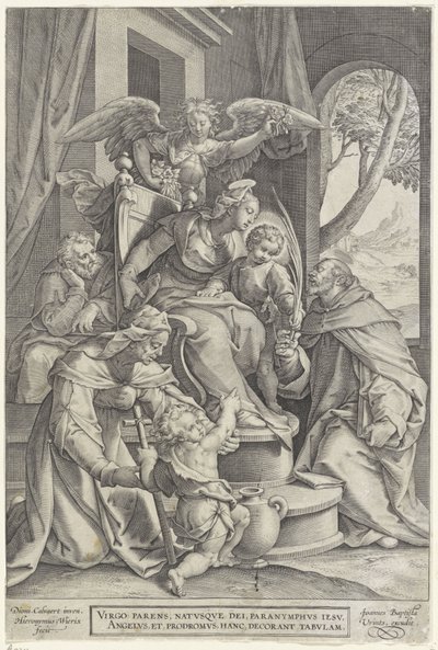 Holy Family with Elizabeth and John the Baptist, after Denys Calvaert, 1563 - before 1611 by Hieronymus or Jerome Wierix