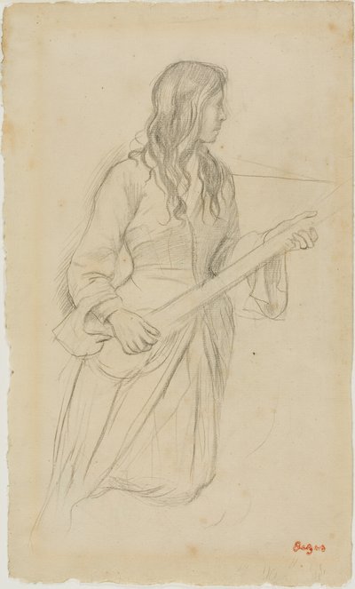 Young Woman Playing a Mandolin, Study for Portrait of Mlle. Fiocre in the Ballet "La Source" by Hilaire Germain Edgar Degas