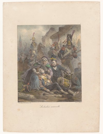 Mother Mourning at the Battlefield for Her Fatally Wounded Son (Lithographic Sketches) by Hippolyte Bellange