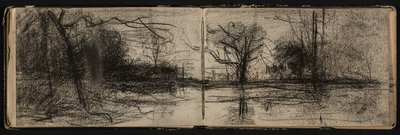 Landscape with Pond (page from a sketchbook) by Hippolyte Boulenger