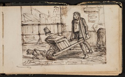 Man with Wheelbarrow and Little Dog (Page from a Sketchbook) by Hippolyte Boulenger