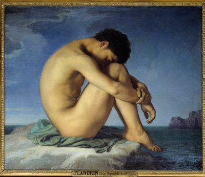 Young Naked Man Seated by the Sea by Hippolyte Flandrin
