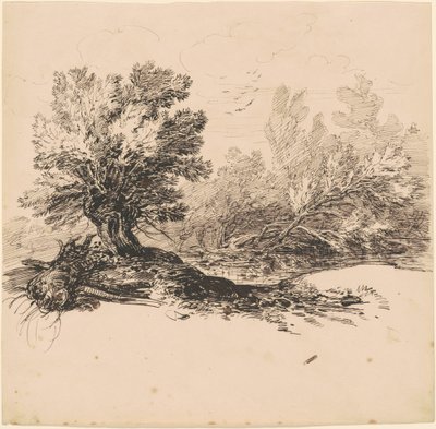 A Pollard Willow by a Stream by Hippolyte Lalaisse