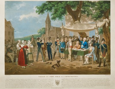 Engraving after Lecomte: Conscripts Drawing Lots by Hippolyte Lecomte