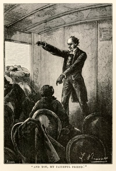 And you, my faithful friend, from Around the World in Eighty Days by Jules Verne, engraved by Louis, 1873 by Hippolyte Leon after Benett