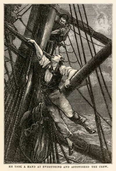 He took a hand at everything and astonished the crew, from Around the World in Eighty Days by Jules Verne by Hippolyte Leon after Benett